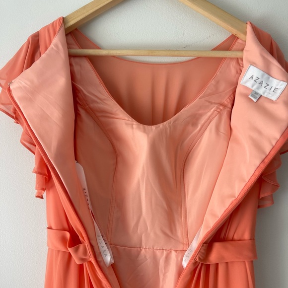 Azazie A-Line Ruched Chiffon Floor-Length Dress Sunset - Picture 9 of 11